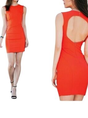 Zara Red Bodycon Mini Dress Open Back Keyhole XS Sleeveless Fitted Sexy